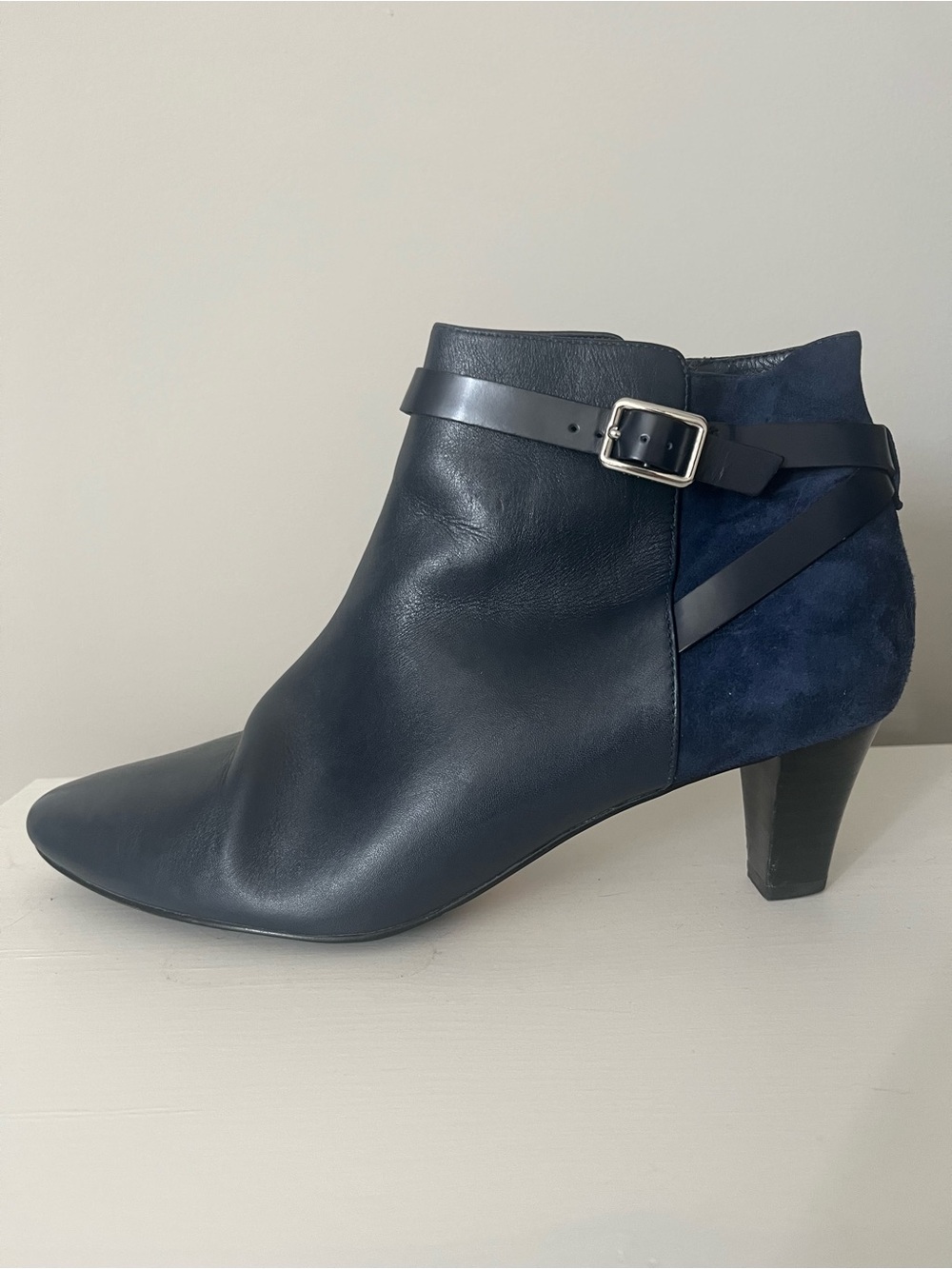 Cole Haan Sylvan Women's Navy Leather & Suede Ankle Boot with Buckle